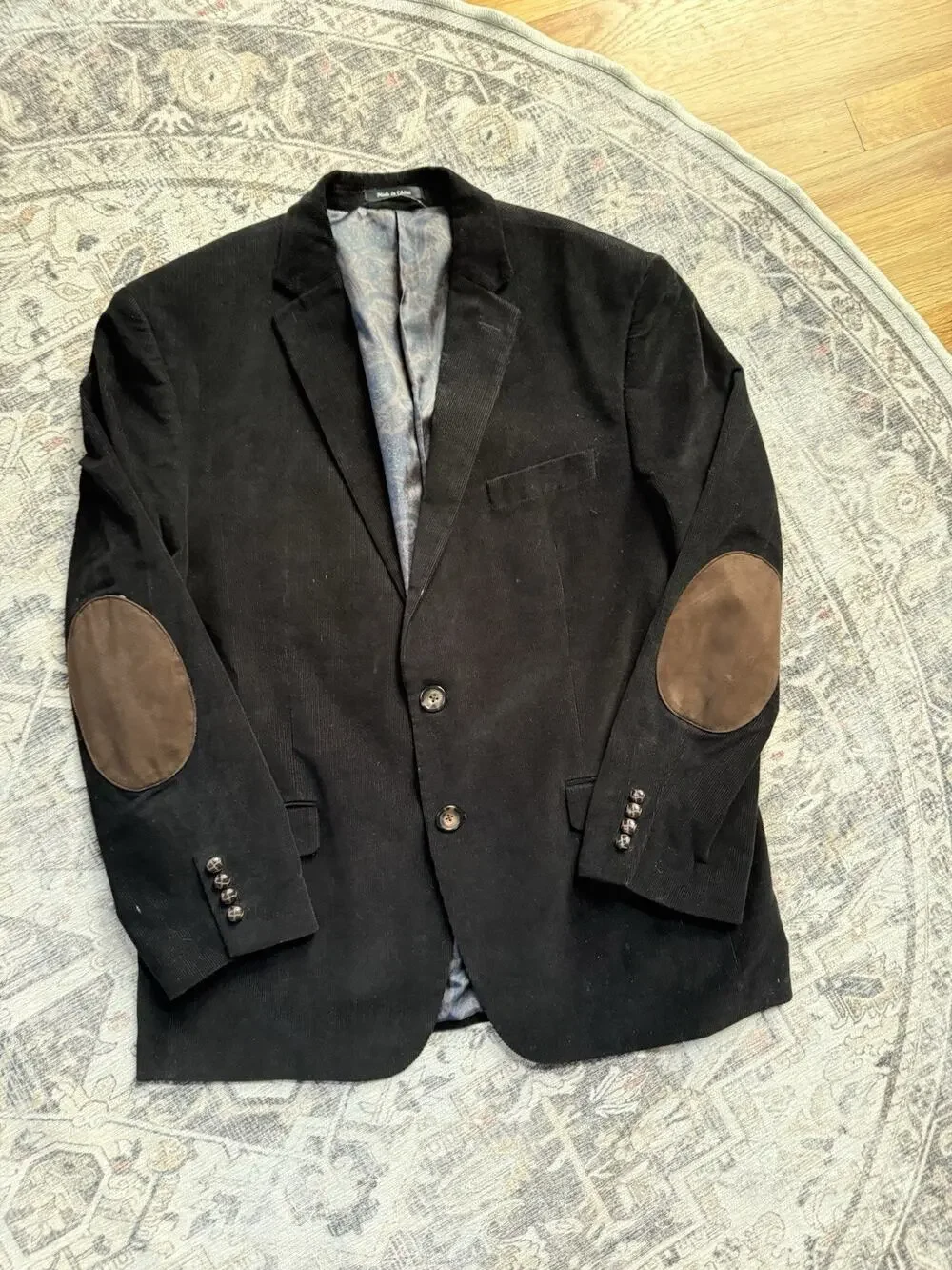 Lauren Ralph Lauren Mens Black Corduroy Blazer Elbow Patches Sport Coat 44R
